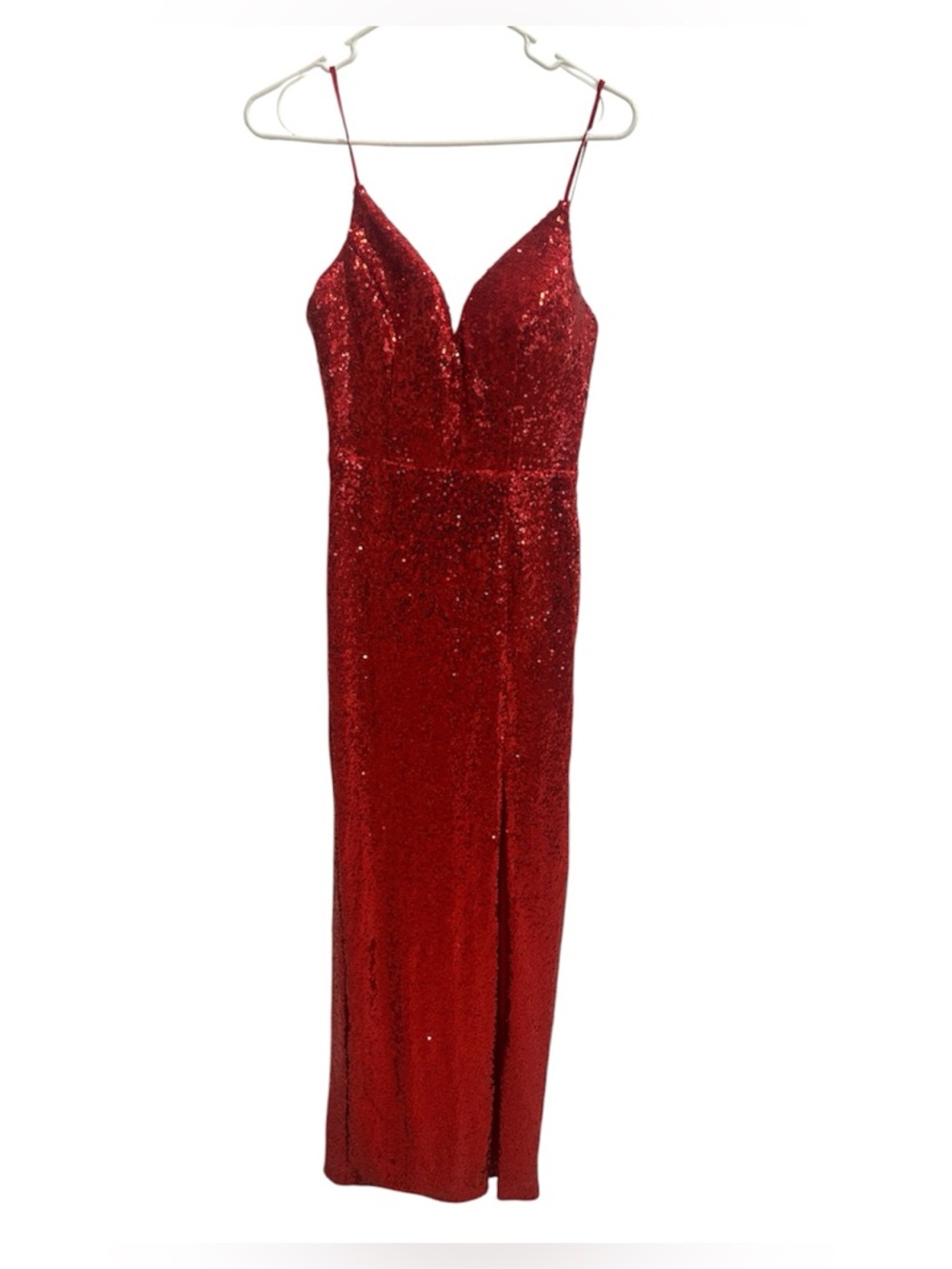B. Smart Red Sequin Spaghetti-Strap Maxi Dress